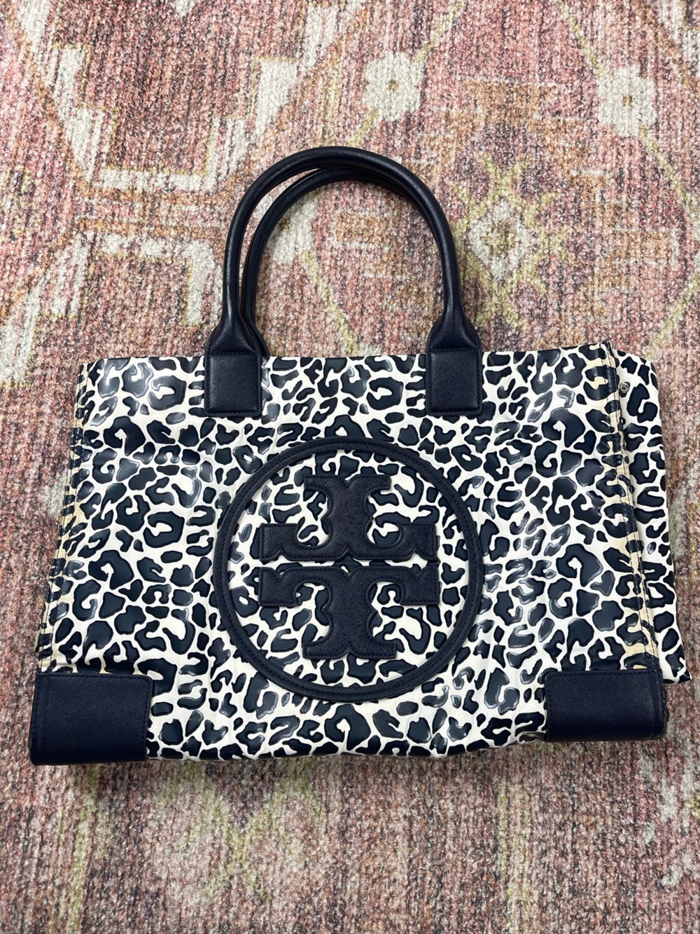 Tory Burch Ella Printed Large Tote Bag Blue Leopard - Picture 3 of 11